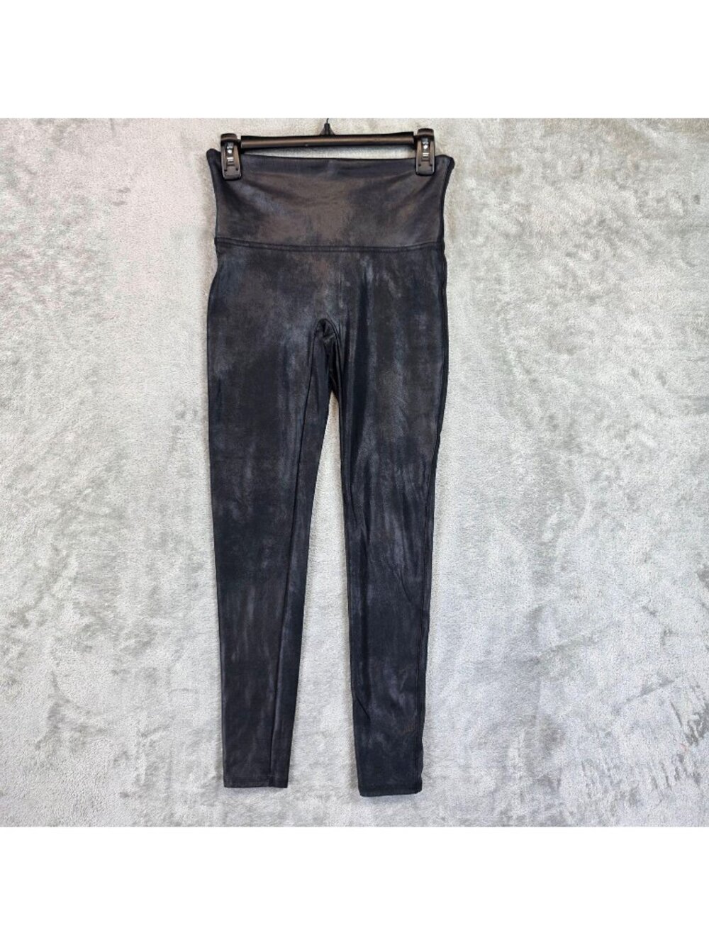 Spanx Leggings Womens L Black Faux Leather High Rise Ankle Shaping Stretch Pants